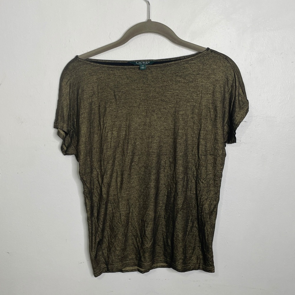Lauren Ralph Lauren Gold Metallic Boat Neck Short Sleeve Top Blouse XS Holiday
